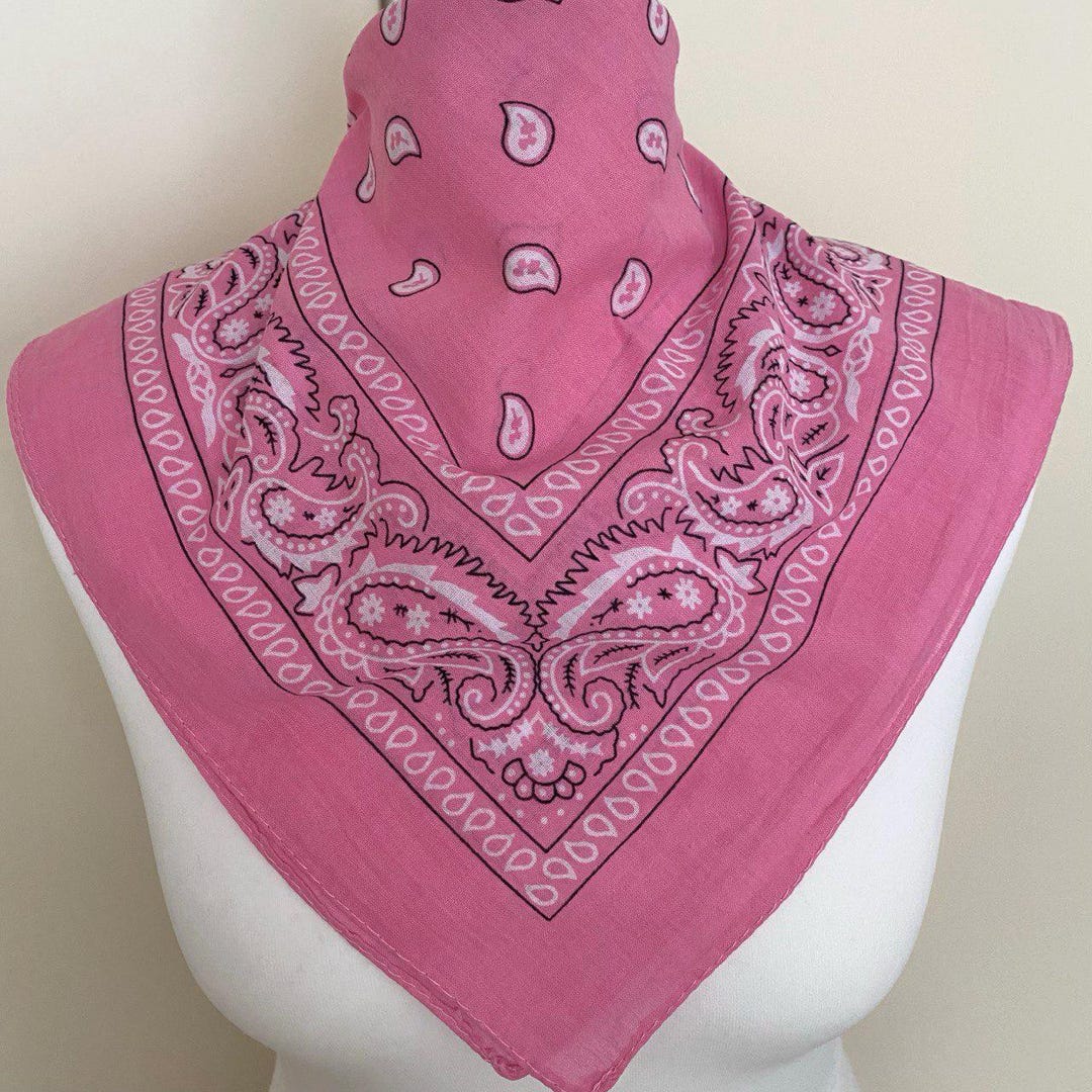 Vintage Cotton Bandana Pink White Black Boho Hippie Paisley ...