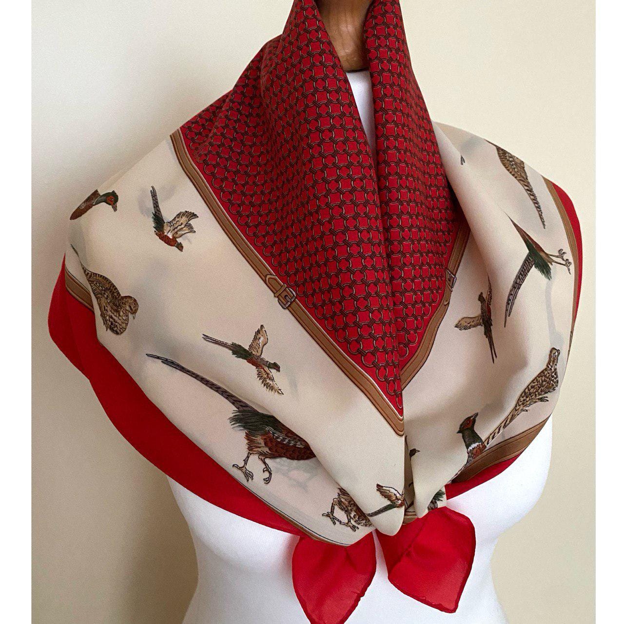 Foulard Vintage En Soie 100% - 43x43 Cm - Motifs Multicolores - Occasion