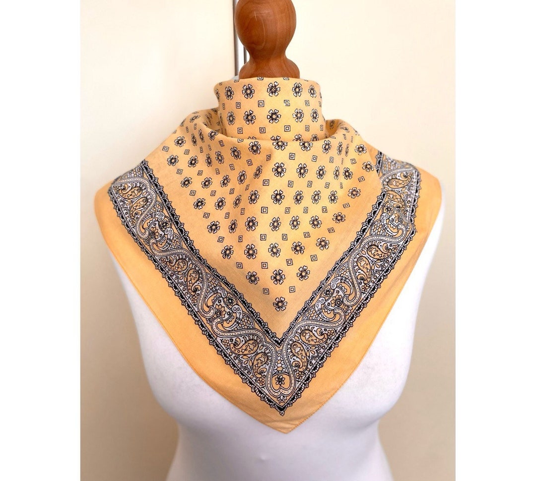 Vintage Cotton Bandana Small Square Scarf Paisley Folk Handkerchief ...