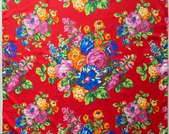Vintage Made in Italy Square Scarf Multicolor Floral Print Neckerchief Retro Italian Foulard, 32,7x34,5", 83x88 cm