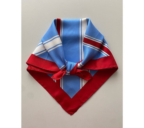 Vintage Silk Bandana Small Square Scarf Red Blue … - image 1