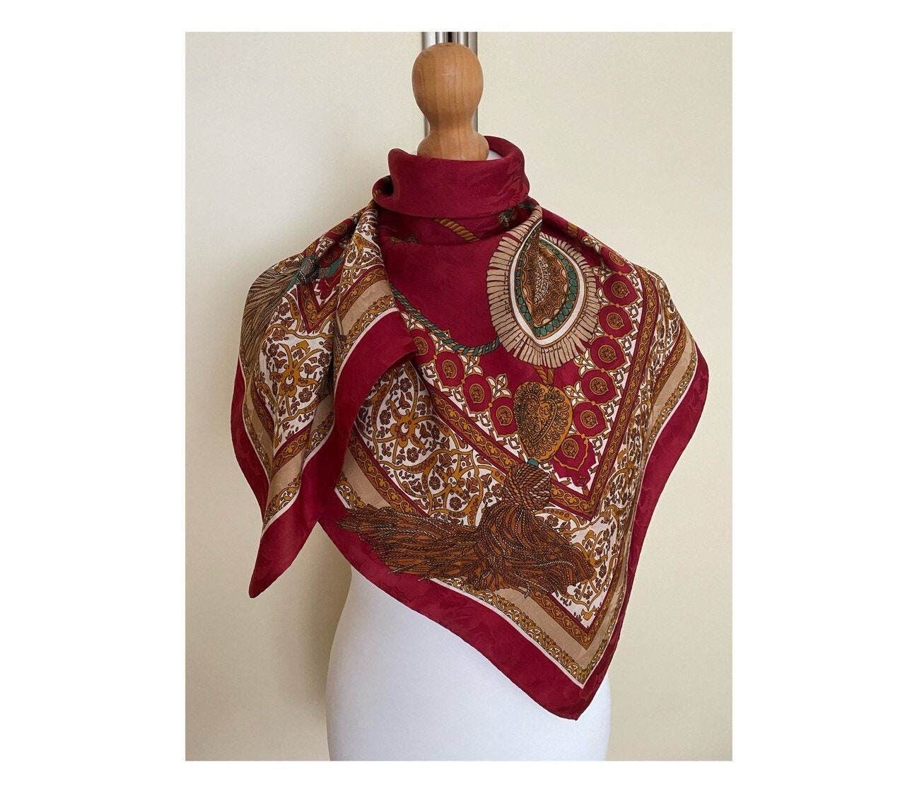 Grand Foulard Carré Vintage Provençal - Noir Et Blanc - 115x115 Cm - Polyester Italien