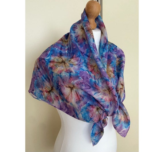 Vintage Large Silk Square Scarf 60s 70s Watercolo… - image 2