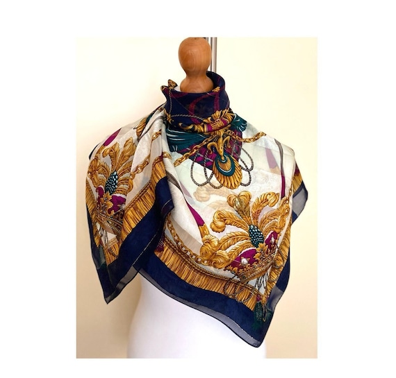Vintage La Chatelaine by Moon Bat Luxury Silk Jacquard Scarf Crown