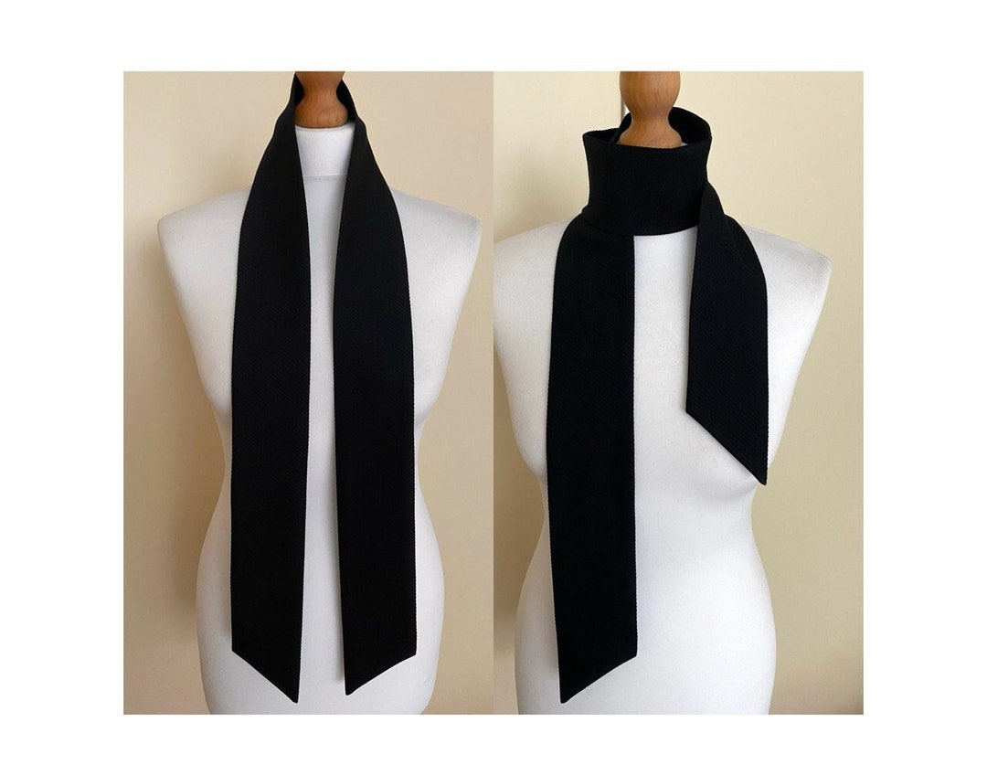 Wool Slim Men's Black Scarf Double Layer Unisex Blend Wool Etsy