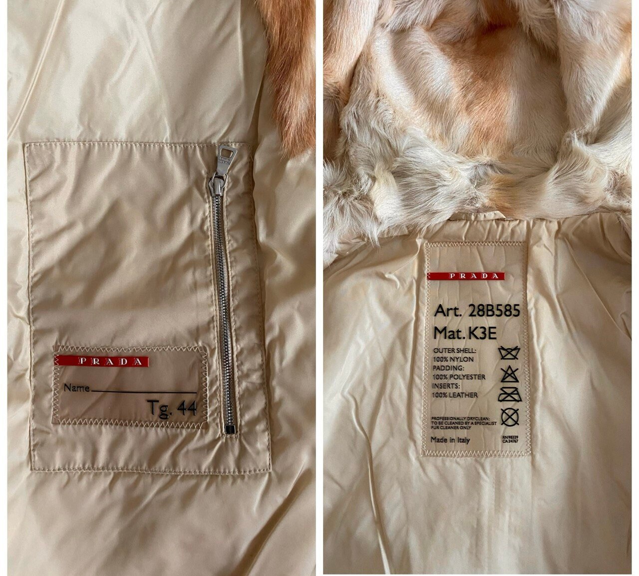 Vintage PRADA Jacket Early 2000s Italy Made Natural Fur Hood PRADA 