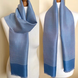 Vintage Italy Made Long Scarf White Light Blue Polka Dots Scarf Italian Elegant Retro Women&#39;s Men&#39;s Double Layered Scarf, 8,6x53&#39;&#39; 22x135 cm
