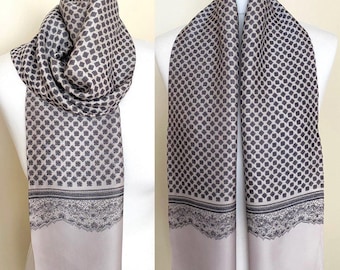 Vintage 70s 80s Men's Long Scarf Light Grey Retro Gentlemen Scarf Double Layered Herrenschal, 10,6x49,5''/27x126cm