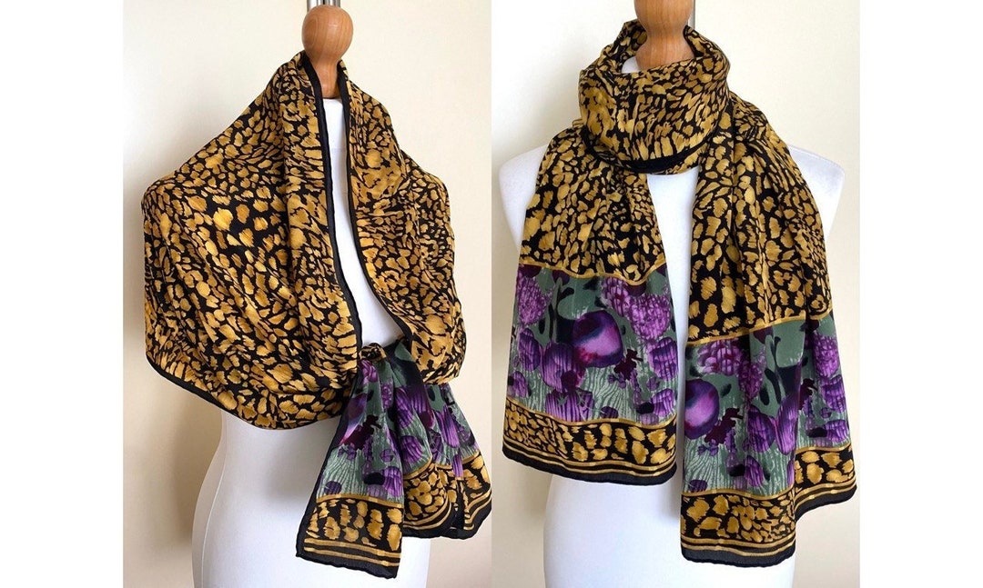 Châle En Soie Vintage Codello - Vert à Doublure Noire, écharpe Foulard Femme