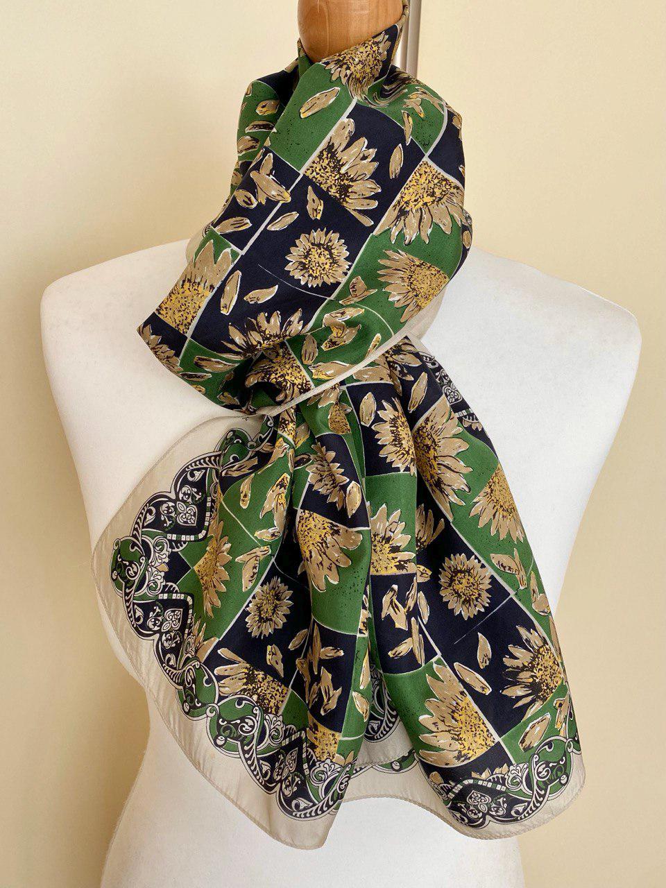 Foulard Carré Vintage Enrico Coveri - Soie 140x140 Cm, Lie De Vin & Vert