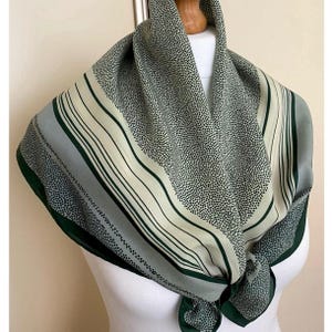 Vintage Made in France Silk Hand Rolled Scarf Claude Boissy Paris Retro Polka Dots Striped Neckerchief Seta Foulard, 29x29&quot; 73x74cm