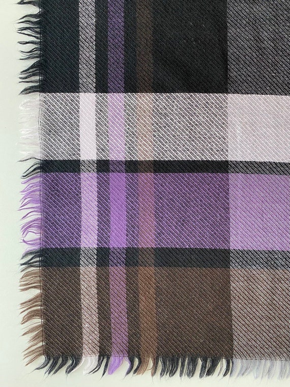 Vintage Plaid Wool Square Shawl Tartan Fringe Woo… - image 9