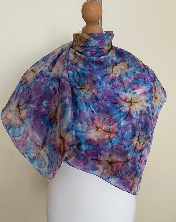 Vintage Large Silk Square Scarf 60s 70s Watercolo… - image 4