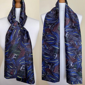 Men&#39;s Long Scarf Navy Watch Print Gentlemen Scarf Double Layered Herrenschal Gift for Him Business Men&#39;s Accessories, 9,8x54,7&#39;&#39;/25x139cm
