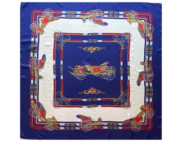 Vintage Silk Royal Carriage Print Scarf Large Nec… - image 2