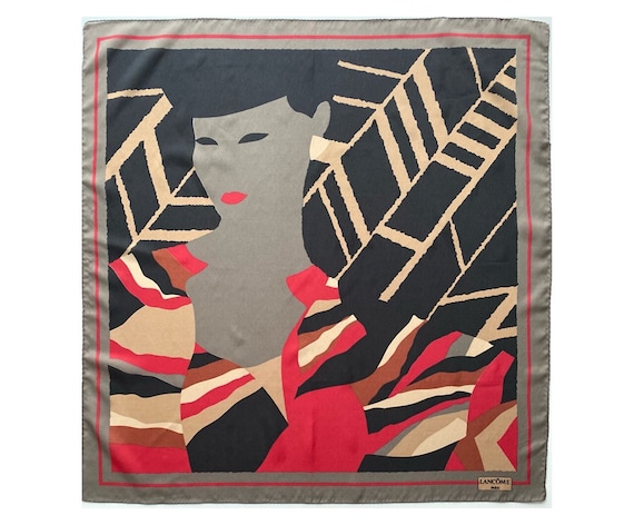 Écharpe Foulard LANCOME 100% Soie Vintage - Dimensions 24x160 Cm, Couleur Marron - TBEG