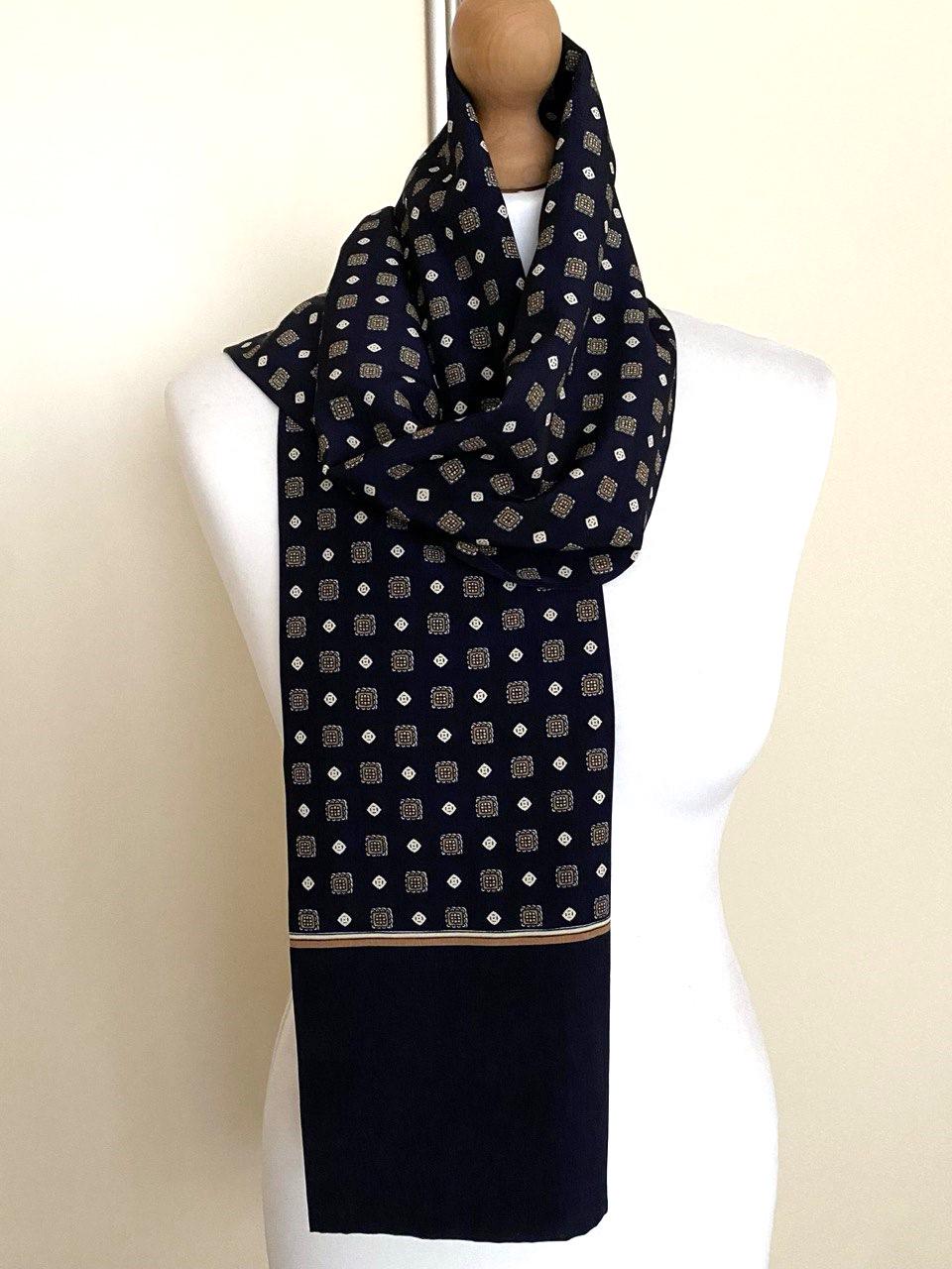 Men's Vintage KKUSEBO Long Scarf Double Layer Dark Navy