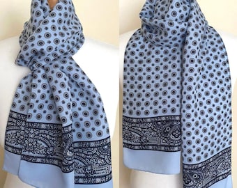Vintage Men's Gentlemen Long Scarf Retro Blue Navy Herrenschal, 11x60''/28x153cm