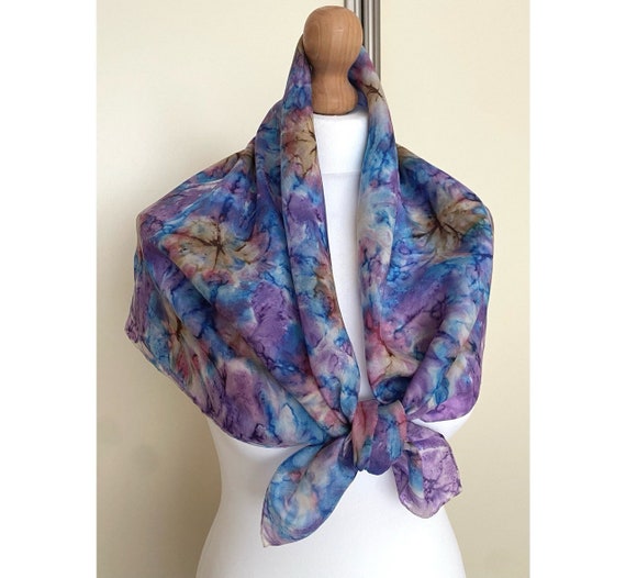 Vintage Large Silk Square Scarf 60s 70s Watercolo… - image 1