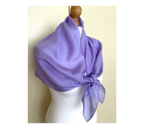 Vintage Silk Chiffon Square Scarf Pastel Violet Se