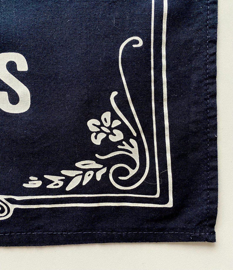 Vintage Art Print Cotton Bandana Dark Navy White Bandana Western ...