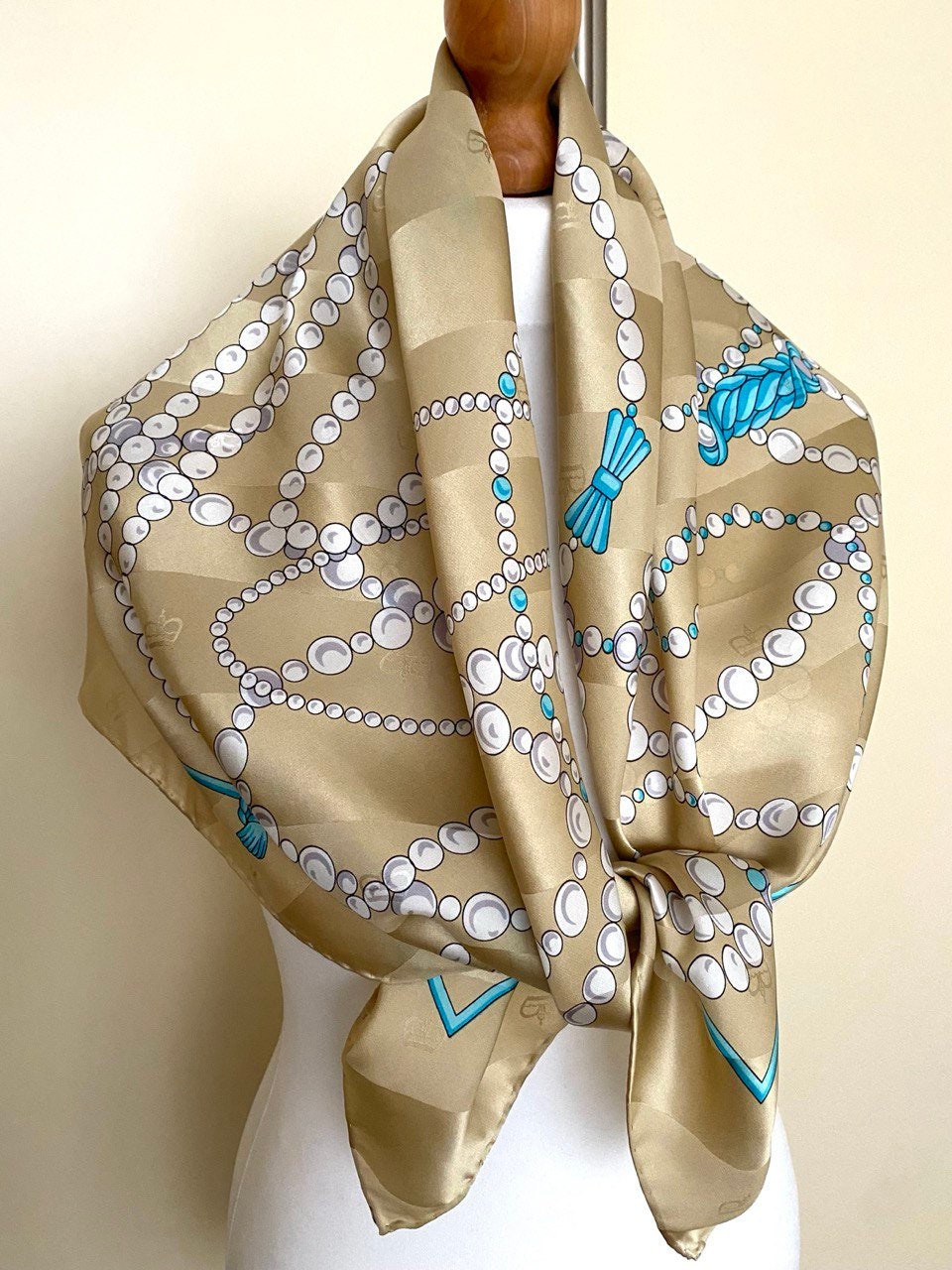 Vintage Egon Von Furstenberg Silk Square Scarf Ecru Pearl
