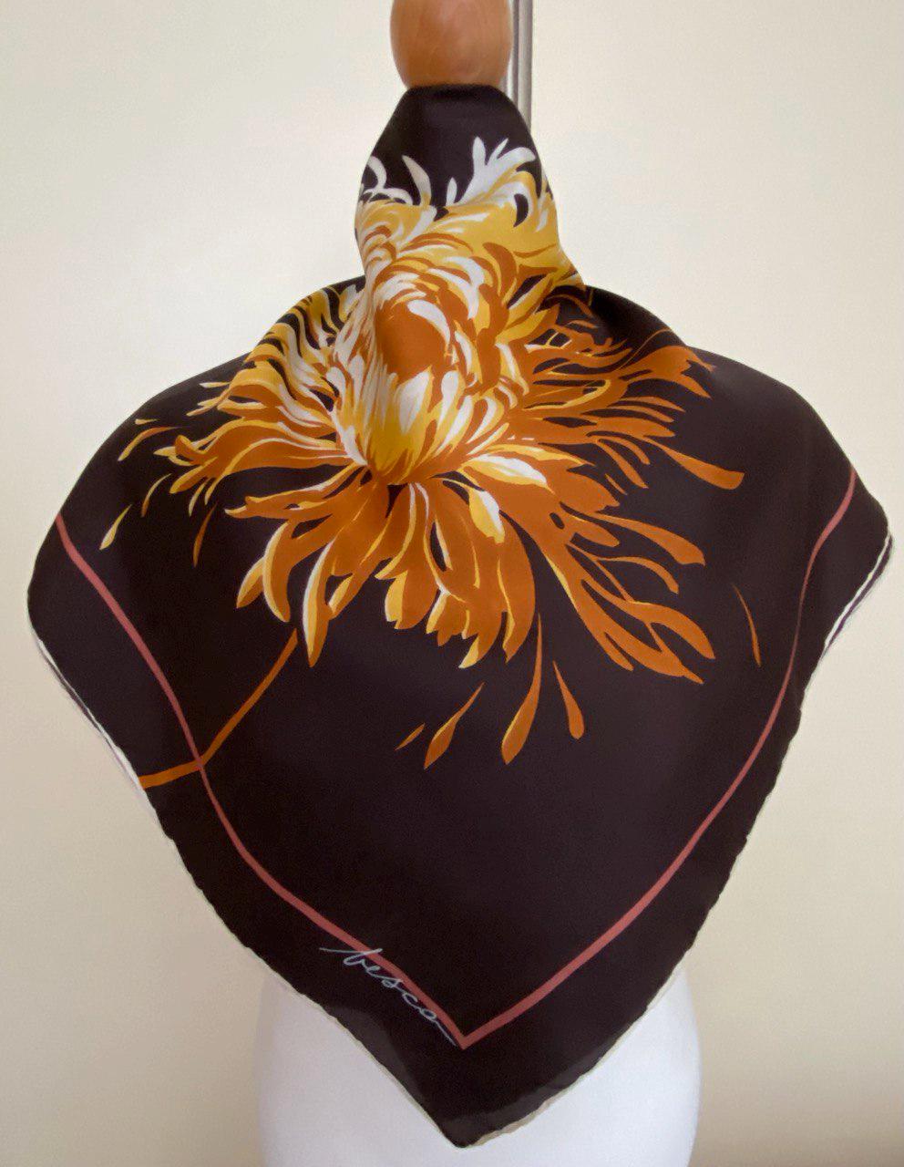 Vintage Besco Silk Square Scarf Hand Rolled Chocolate Brown
