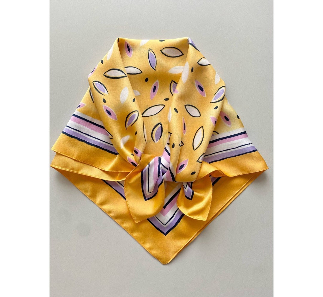 Vintage Italian Bandana Small Square Scarf Yellow Purple off White ...