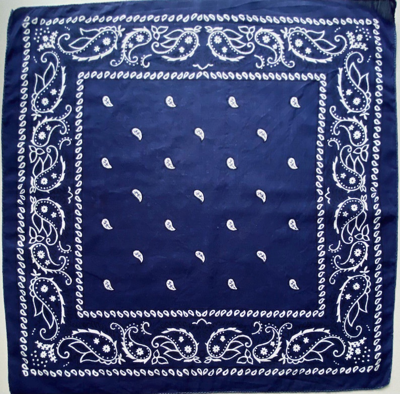 Vintage 60s Cotton Bandana Navy-violet White Boho Hippie Paisley ...
