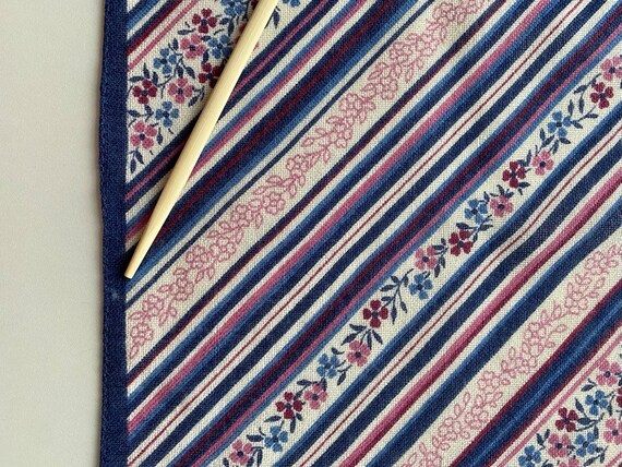 Vintage Wool Long Scarf Dark Blue Striped Floral … - image 10