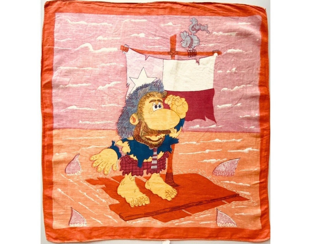 Vintage Rare 50s 60s Cotton Bandana Small Scarf Robinson Print vintage-rare-50s-60s-cotton-bandana-small-scarf-robinson-print