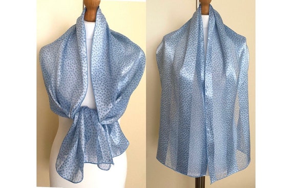 Vintage Elegant Long Scarf Cover Light Blue Evening Shawl Wrap 14x59 35x150 Cm Etsy Canada