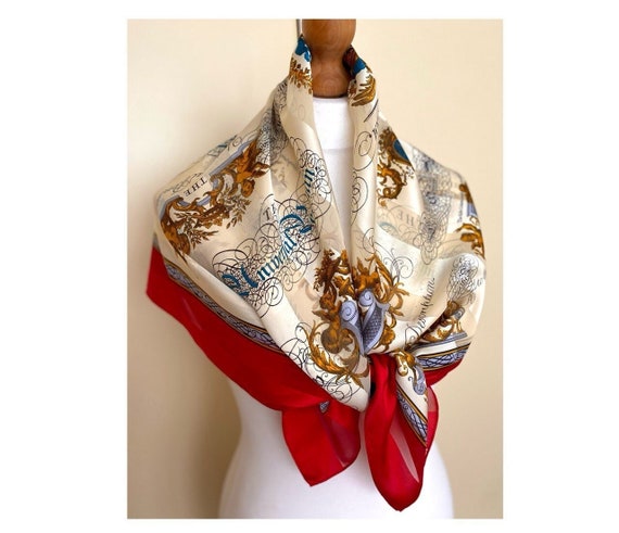 Foulard Vintage Tricolore - Rouge Et Bleu - État Neuf - Made In France - Soie Acetate