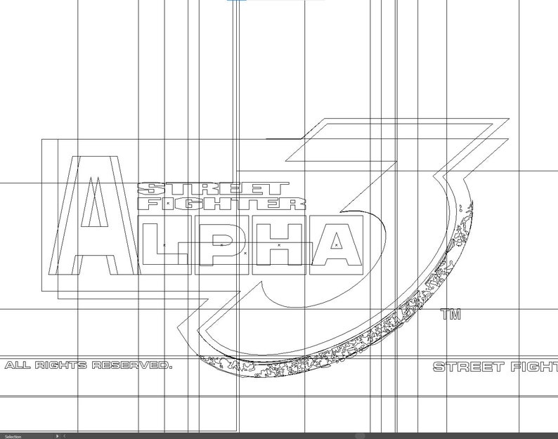May include: Black and white line art illustration of the Street Fighter Alpha 3 logo. The logo features the text "Street Fighter Alpha" and a stylized number "3" with a textured background.