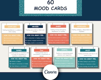 Mood Cards, Feelings Cards, Emotions Cards, Therapy Resources, Coaching Tools, Counselling Resource, DBT Cards, CBT Cards, Psychology Tools