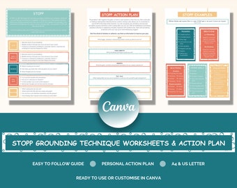 STOPP Grounding Technique Worksheets, Coping Skills Worksheet, Therapy Worksheets, Anxiety Worksheets, Counselling Tools, Coaching Templates
