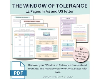Window of Tolerance, Trauma Therapy, Mental Health Worksheets, Coping Skills Cards, CBT, PTSD, DBT, Anxiety Relief, Emotional Regulation
