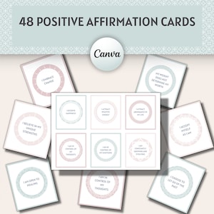 Positive Affirmation Cards, Self Love Affirmation Cards, Positive Quotes, Therapy Cards, Counselling Affirmation Cards, Canva Template, CBT