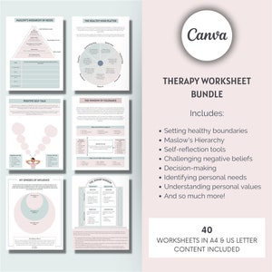 Therapy worksheets, Coach and Therapist Resources, Life Coaching Templates, Coach and Therapy Templates, CBT, Mental Health Bundle, Canva