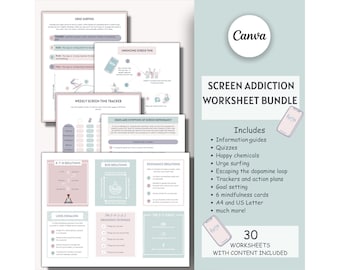 Screen addiction worksheets, screen time habits, CBT worksheets, therapy worksheets, counselling tools, addiction recovery, phone addiction