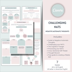 Challenging Negative Automatic Thoughts Worksheets, Cognitive Distortions Worksheets, Unhelpful Thought Processing Worksheets, CBT Therapy
