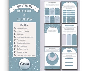 Holiday Mental Health Plan, Christmas Wellbeing Plan, Holiday Survival Plan, Boundary Setting, Therapy Bundle, Therapy Worksheets, Canva