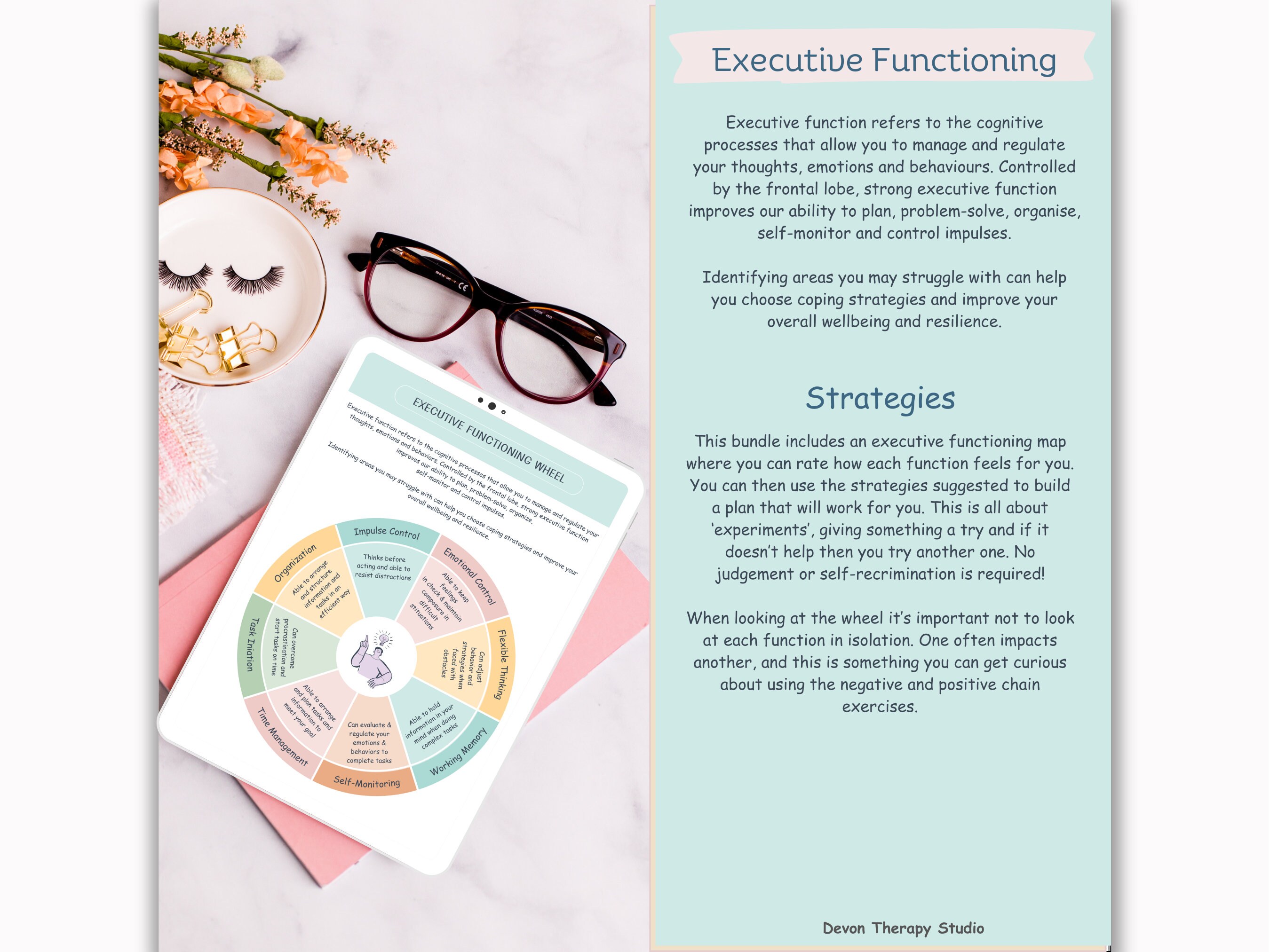 Executive Functioning Wheel & Strategies; ADHD Therapy; Working Memory ...
