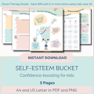 Cubo de autoestima para niños, autoaceptación, aumento de la confianza, hojas de trabajo de terapia, habilidades de afrontamiento, asesoramiento escolar, mejora de la autoimagen