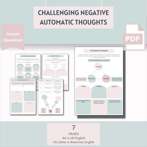 Challenging Negative Automatic Thoughts Worksheets, Cognitive Distortions Worksheets, Unhelpful Thought Processing Worksheets, CBT Therapy