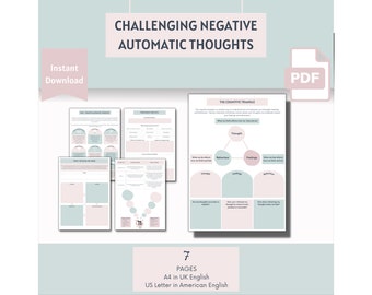 Challenging Negative Automatic Thoughts Worksheets, Cognitive Distortions Worksheets, Unhelpful Thought Processing Worksheets, CBT Therapy