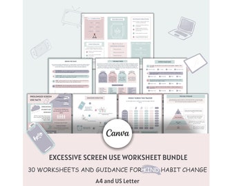 Screen addiction worksheets, screen time habits, CBT worksheets, therapy worksheets, counselling tools, addiction recovery, phone addiction