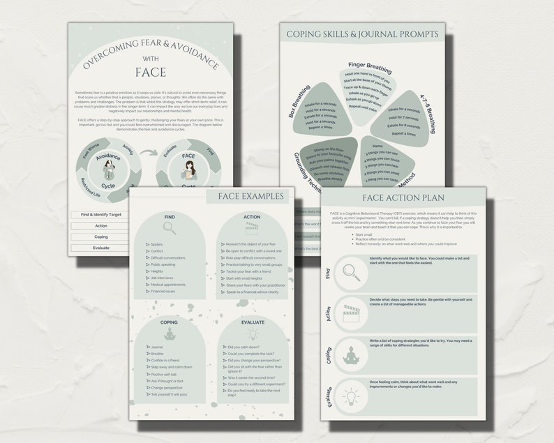 FACE CBT Worksheets, Anxiety Worksheets, Journal Prompts, Coaching ...