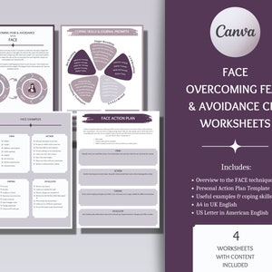 Fear Avoidance Worksheets, CBT, Anxiety Worksheets, Journal Prompts, Coaching Templates, Counselling Resources, Therapy Worksheets, Canva