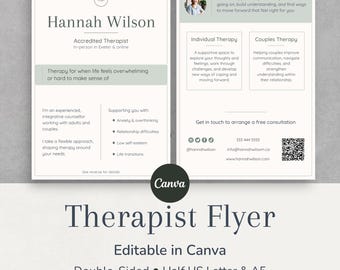 Double-Sided Therapist Flyer Template | Editable Canva Leaflet for Counsellors & Coaches